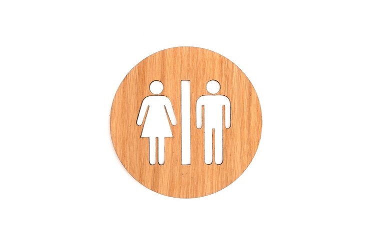 Houten Pictogram Deurbordje / Toiletbordje / Infobord - 9cm - Zelfklevend - type Eiken (Man&amp;Vrouw)