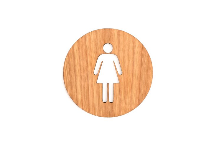 Houten Pictogram Deurbordje / Toiletbordje / Infobord - 9cm - Zelfklevend - type Eiken (Vrouw)