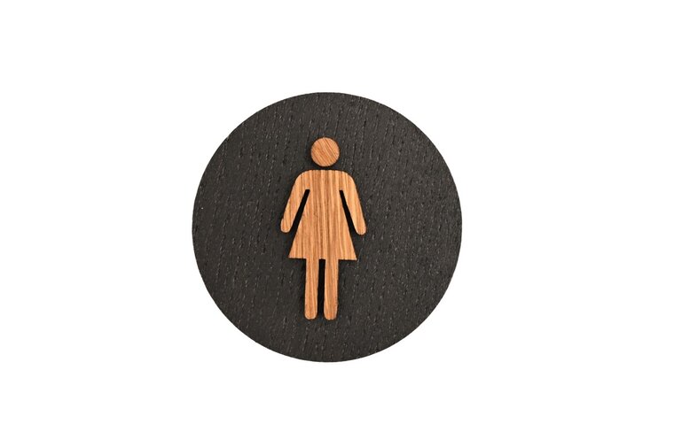 Houten Pictogram Deurbordje / Toiletbordje / Infobord - 9cm - Zelfklevend - type Zwart Eiken (Vrouw)