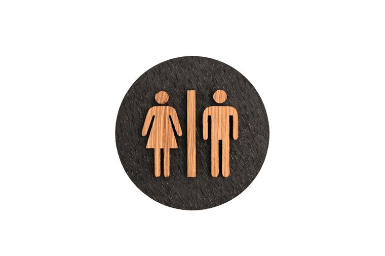 Houten Pictogram Deurbordje / Toiletbordje / Infobord - 9cm - Zelfklevend - type Zwart Eiken (Man&amp;Vrouw)