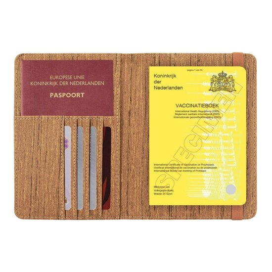Vaccinatiepaspoort Hoesje / 11,7 x 16,5 cm Mapje voor het Gele Boekje / Vaccinatieboekje - D1 - Houtpatroon Bruin