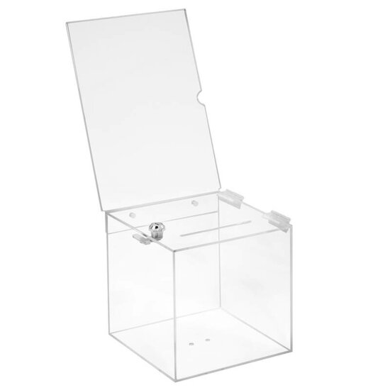 20cm Transparante Donatiebox / Idee&euml;nbus met Slot en A4 Posterhouder