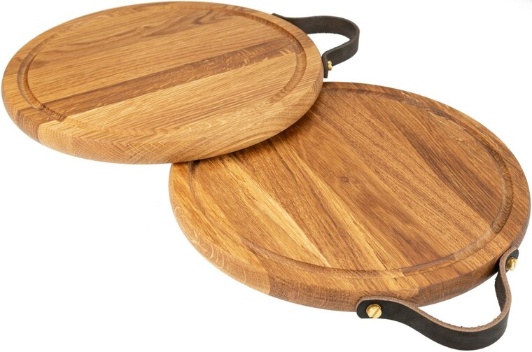 Ronde Houten Snijplank met Handvat en Sapgoot / Pizzaplank / Serveerplank - 30cm - type HRH-Eiken-30
