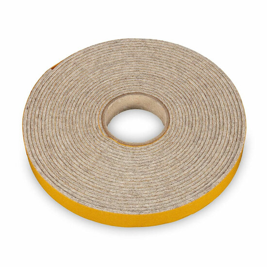 6 Meter - Zelfklevend Vilt / 15mm Plakvilt op Rol - Grijs (gem&ecirc;leerd) - Breedte: 15mm - Dikte: 2 mm
