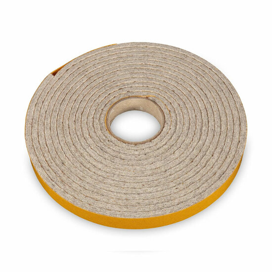4 Meter - Zelfklevend Vilt / 15mm Plakvilt op Rol - Grijs (gem&ecirc;leerd) - Breedte: 15mm - Dikte: 4 mm