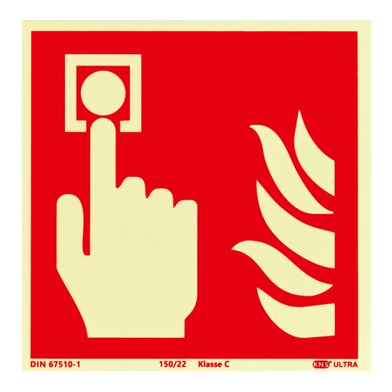Brandmelder Bord (F005) / Brandalarm Fotoluminescerend Veiligheidsbord - Zelfklevend - 15 x 15 cm