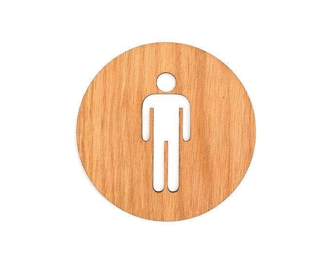 Houten Pictogram Deurbordje / Toiletbordje / Infobord - 9cm - Zelfklevend - type Eiken (Man)