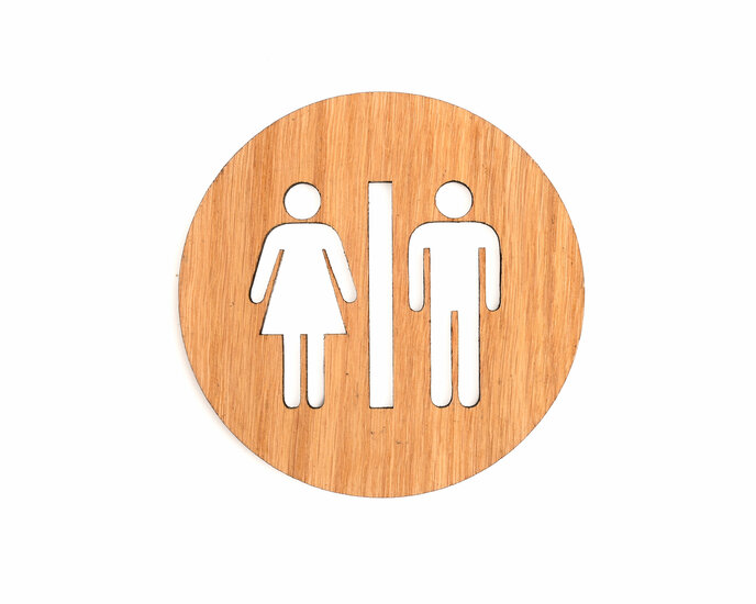 Houten Pictogram Deurbordje / Toiletbordje / Infobord - 9cm - Zelfklevend - type Eiken (Man+Vrouw)