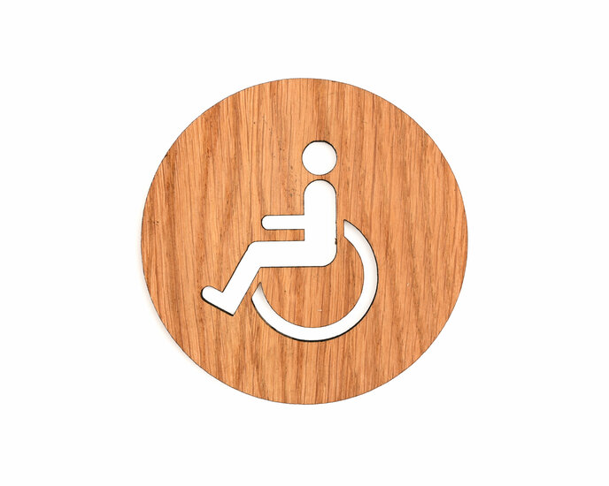 Houten Pictogram Deurbordje / Toiletbordje / Infobord - 9cm - Zelfklevend - type Eiken (Invalide)