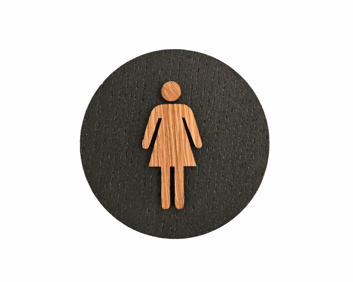 Houten Pictogram Deurbordje / Toiletbordje / Infobord - 9cm - Zelfklevend - type Zwart Eiken (Vrouw)