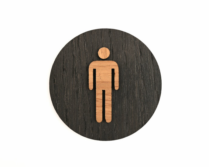 Houten Pictogram Deurbordje / Toiletbordje / Infobord - 9cm - Zelfklevend - type Zwart Eiken (Man)