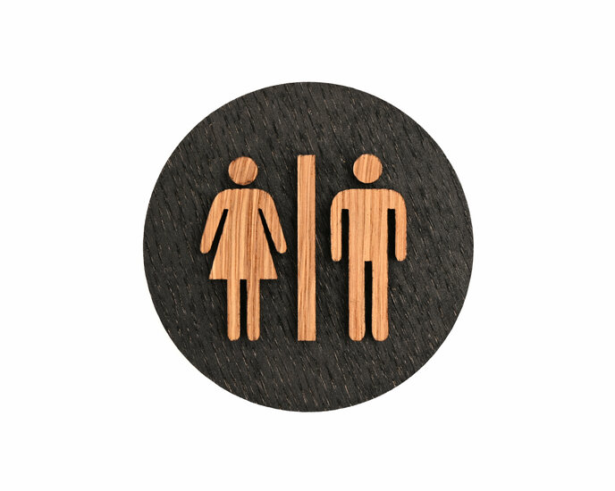 Houten Pictogram Deurbordje / Toiletbordje / Infobord - 9cm - Zelfklevend - type Zwart Eiken (Man+Vrouw)