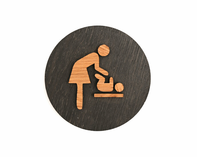 Houten Pictogram Deurbordje / Toiletbordje / Infobord - 9cm - Zelfklevend - type Zwart Eiken (Verschonen)