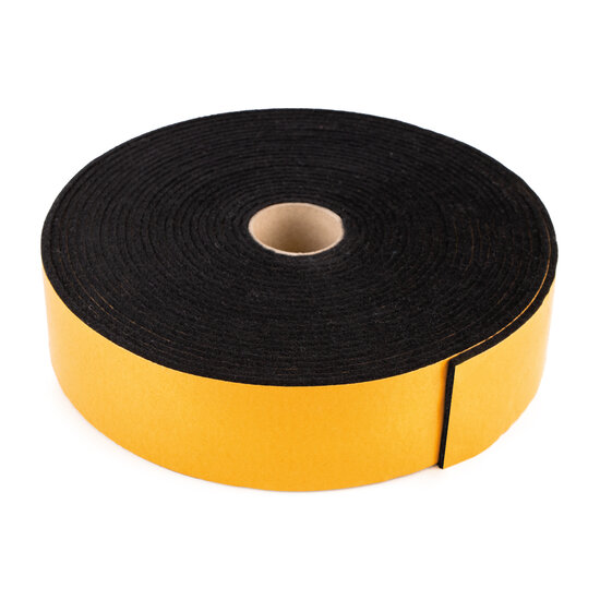 Zelfklevend Vilt / 50mm Plakvilt op Rol (10m) - Zwart - Breedte: 50mm - Dikte: 3 mm - Lengte: 10 Meter