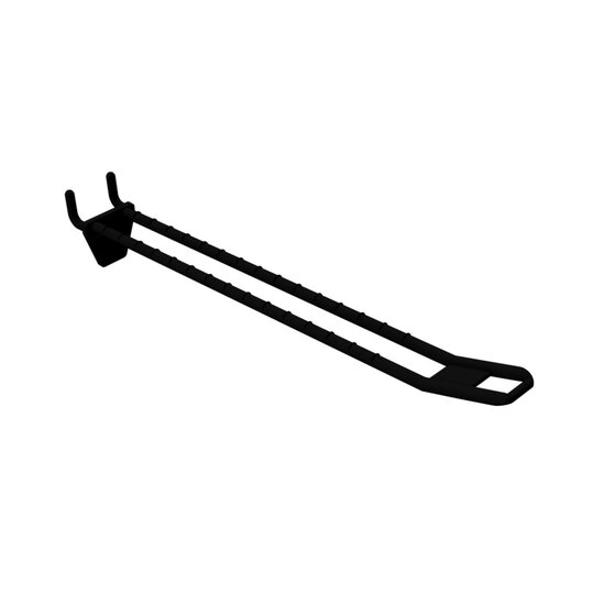 Perfowand Blisterhaak - 20 cm - Dubbel - Zwart - Kunststof Gaatjeswand Displayhaak