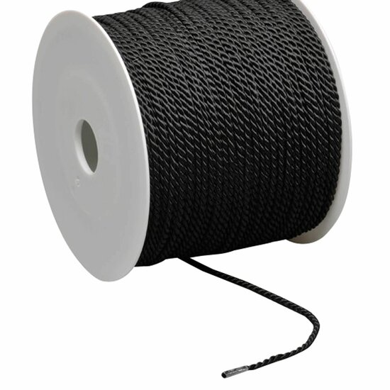 Labelkoord / Folderkoord Gedraaid Textiel - Zwart - 100 Meter op Rol