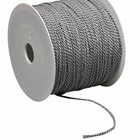 Labelkoord / Folderkoord Gedraaid Textiel - Zilver - 100 Meter op Rol