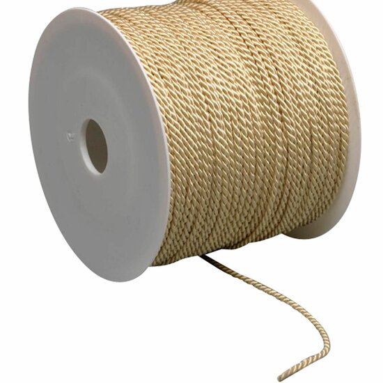 Labelkoord / Folderkoord Gedraaid Textiel - Beige - 100 Meter op Rol