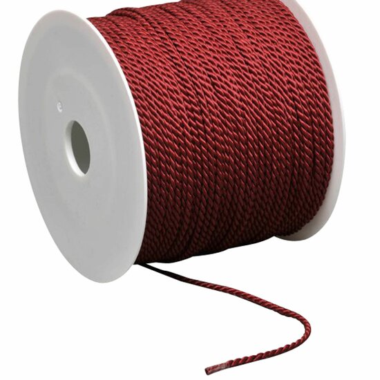 Labelkoord / Folderkoord Gedraaid Textiel - Bordeauxrood - 100 Meter op Rol