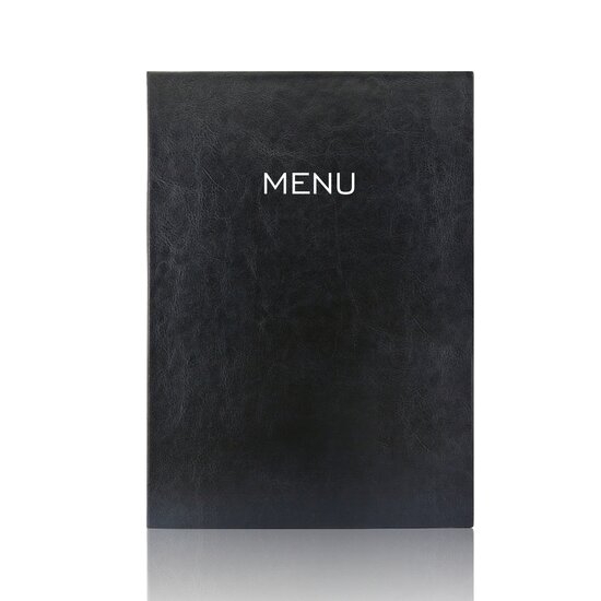 A4 Menumap voor 2 menukaarten - Zwart + Opdruk MENU - Wit - Lay-out 2