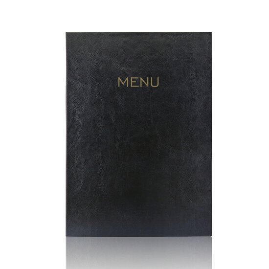 A4 Menumap voor 2 menukaarten - Zwart + Opdruk MENU - Goud - Lay-out 2