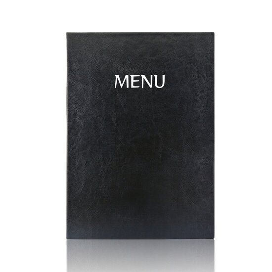 A4 Menumap voor 2 menukaarten - Zwart + Opdruk MENU - Wit - Lay-out 3