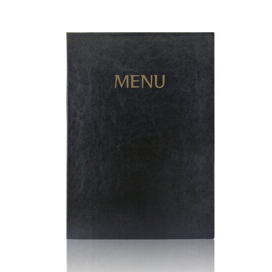 A4 Menumap voor 2 menukaarten - Zwart + Opdruk MENU - Goud - Lay-out 3