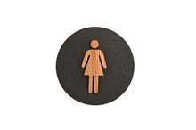 Houten Pictogram Deurbordje / Toiletbordje / Infobord - 9cm - Zelfklevend - type Zwart Eiken (Vrouw)