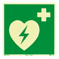 AED Bord (E010) / Defibrillator Fotoluminescerend Veiligheidsbord - Zelfklevend - 20 x 20 cm
