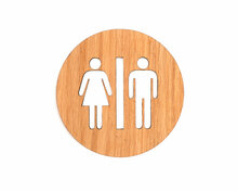 Houten Pictogram Deurbordje / Toiletbordje / Infobord - 9cm - Zelfklevend - type Eiken (Man+Vrouw)