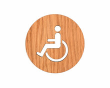 Houten Pictogram Deurbordje / Toiletbordje / Infobord - 9cm - Zelfklevend - type Eiken (Invalide)
