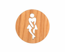 Houten Pictogram Deurbordje / Toiletbordje / Infobord - 9cm - Zelfklevend - type Eiken (Vrouw Hoge Nood)