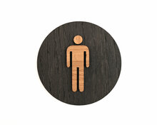 Houten Pictogram Deurbordje / Toiletbordje / Infobord - 9cm - Zelfklevend - type Zwart Eiken (Man)