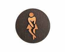 Houten Pictogram Deurbordje / Toiletbordje / Infobord - 9cm - Zelfklevend - type Zwart Eiken (Vrouw Hoge Nood)