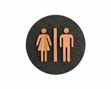 Houten Pictogram Deurbordje / Toiletbordje / Infobord - 9cm - Zelfklevend - type Zwart Eiken (Man+Vrouw)