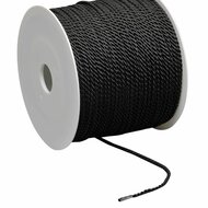 Labelkoord / Folderkoord Gedraaid Textiel - Zwart - 100 Meter op Rol