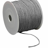 Labelkoord / Folderkoord Gedraaid Textiel - Zilver - 100 Meter op Rol