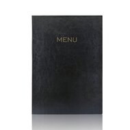 A4 Menumap voor 2 menukaarten - Zwart + Opdruk MENU - Goud - Lay-out 2