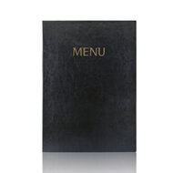 A4 Menumap voor 2 menukaarten - Zwart + Opdruk MENU - Goud - Lay-out 3