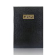 A4 Menumap voor 2 menukaarten - Zwart + Opdruk MENU - Goud - Lay-out 4