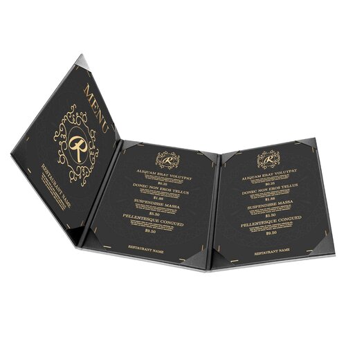 Menumap / Menukaart Mappen - 3x A4 - Houtpatroon Zwart