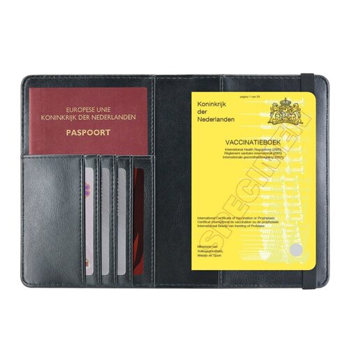 Vaccinatiepaspoort Hoesje / 11,7 x 16,5 cm Mapje voor het Gele Boekje / Vaccinatieboekje - D1 - Zwart