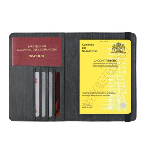 Vaccinatiepaspoort Hoesje / 11,7 x 16,5 cm Mapje voor het Gele Boekje / Vaccinatieboekje - D1 - Houtpatroon Zwart