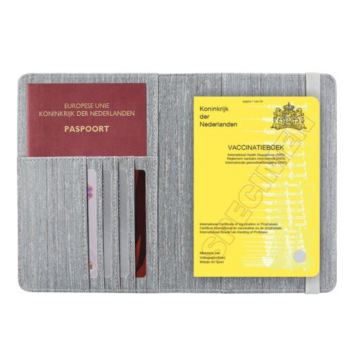 Vaccinatiepaspoort Hoesje / 11,7 x 16,5 cm Mapje voor het Gele Boekje / Vaccinatieboekje - D1 - Houtpatroon Grijs
