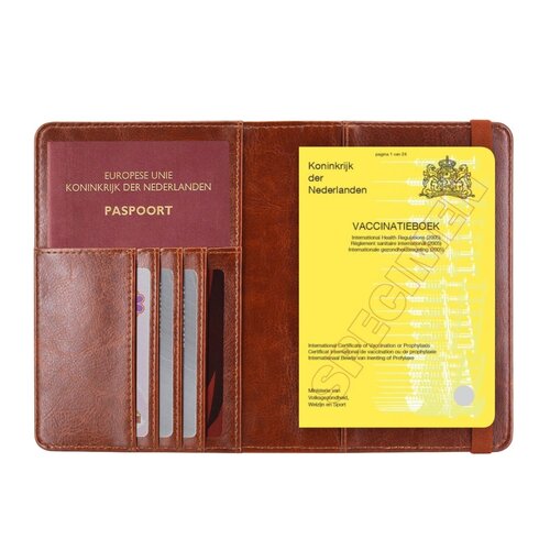Vaccinatiepaspoort Hoesje / 11,7 x 16,5 cm Mapje voor het Gele Boekje / Vaccinatieboekje - D1 - Donkerbruin