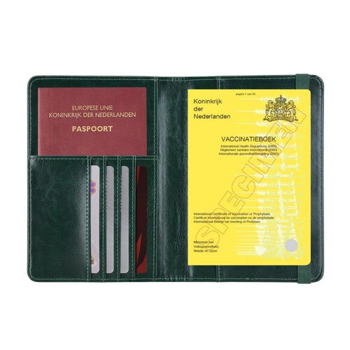 Vaccinatiepaspoort Hoesje / 11,7 x 16,5 cm Mapje voor het Gele Boekje / Vaccinatieboekje - D1 - Donkergroen