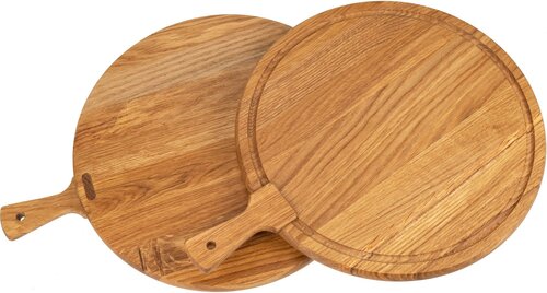 34,5cm - Ronde Houten Snijplank met Handvat en Sapgoot / Serveerplank - type HRSH-Eiken-345