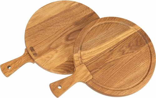 24,5cm - Ronde Houten Snijplank met Handvat en Sapgoot / Serveerplank - type HRSH-Eiken-245