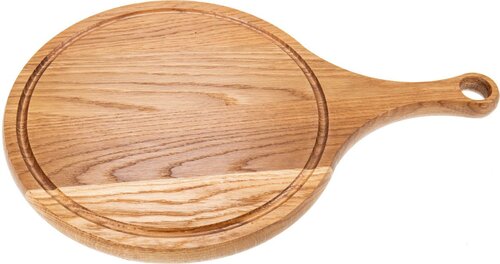 30 cm - Houten Ronde Snijplank met Handvat en Sapgoot / Serveerplank - type HRSH-Eiken