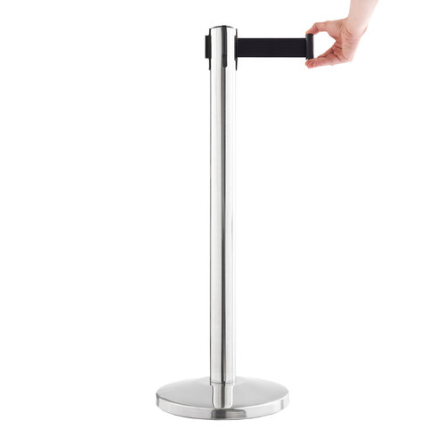 Verchroomde Afzetpaal met Zwarte Trekband / Afzetlint Paaltjes